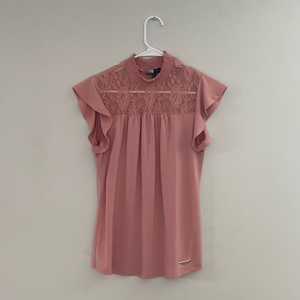 Adrienne Vittadini Mauve Lace Blouse Size Medium Mesh Flowy